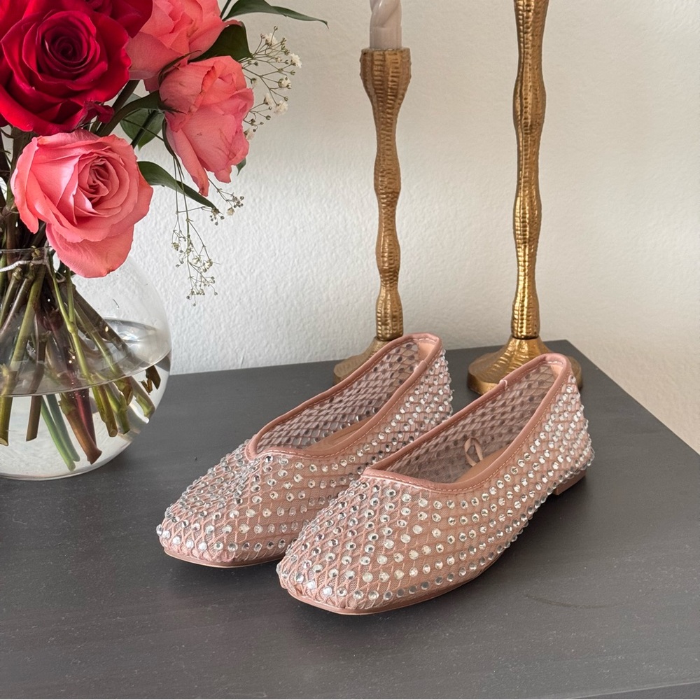 Lulu’s Tarley Blush Mesh Rhinestone Flats